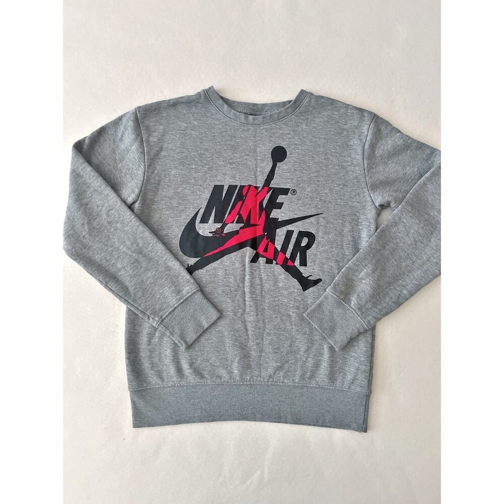 Jordan Sweatshirt Youth 12-13 Gray Nike Air Jumpman Fleece Crew Pullover